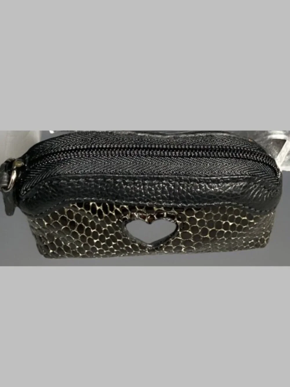 Brighton Black Brown Snakeskin Leather Coin Purse Zip Pouch Heart Vintage